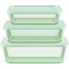 Pyrex® Simply Store® Tinted 6-piece Rectangle Storage Set with Plastic Lids, Green