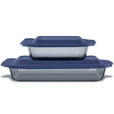 Pyrex® Colors Sculpted Tinted 4-piece Baking Set with Plastic Lids, Smoke