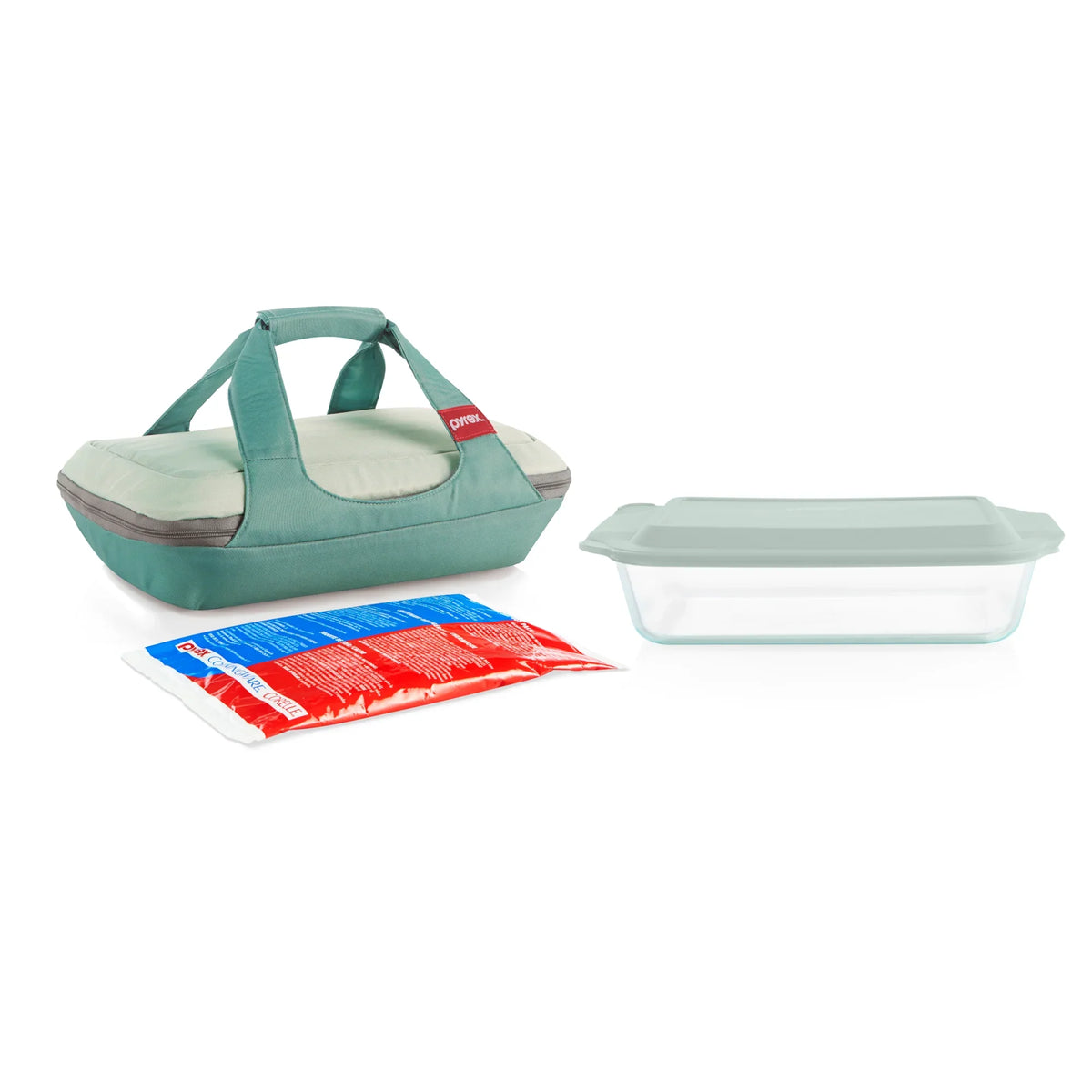 Pyrex® Deep Portable 4-piece Glass Baking Dish Set Portable Set, Green Sage Lid
