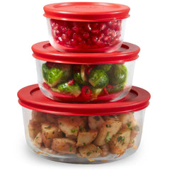 Pyrex® Simply Store® 6-piece Round Glass Storage Set with Red Lids