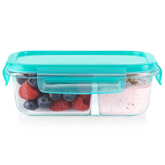 Pyrex® MealBox™ 2.3-cup Divided Glass Food Storage Container with Turquoise Lid