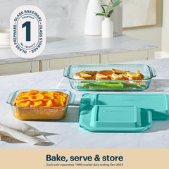 Pyrex® Sculpted Tinted Glass 8" Square Baking Dish with Lid, Aqua